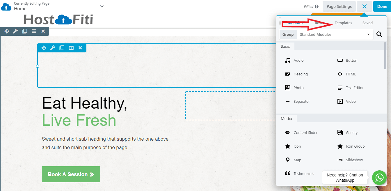 HostFiti Website Builder Template Selector
